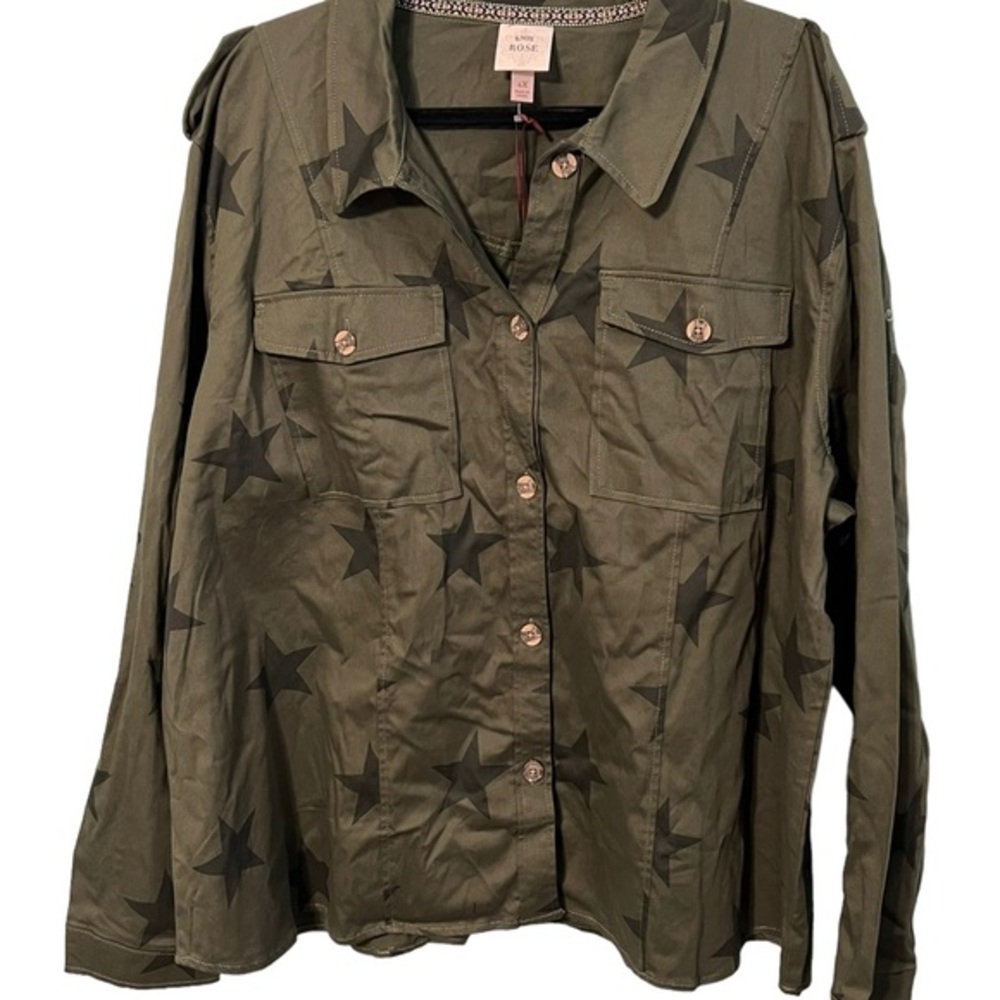 Knox Rose Army Green With Stars Shacket Size 4XL
